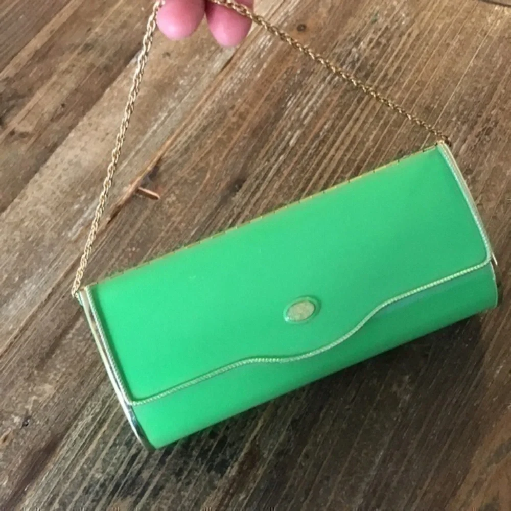 Vintage Metal Clutch Bag Dark Apple Green 8”x3”x2”